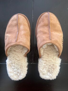 UGG Chestnut Suede Shearling Lined Slip-On Slippers